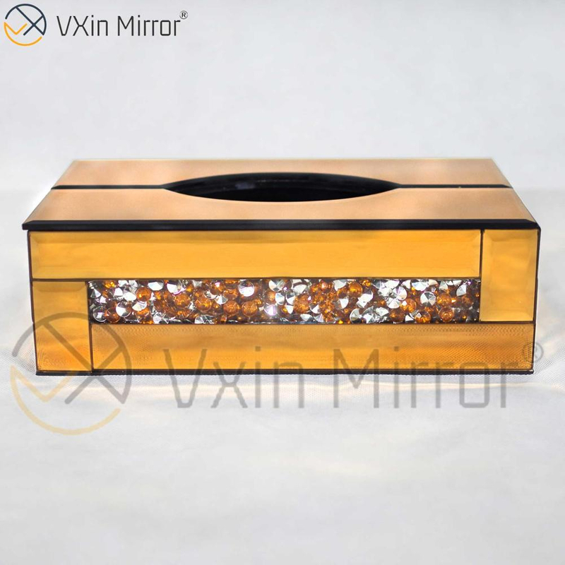 Espelho Vxin WXB-001 Vidro Luxo Marrom Caixa de Lenços de Diamante Triturado Caixa de Lenços Espelho