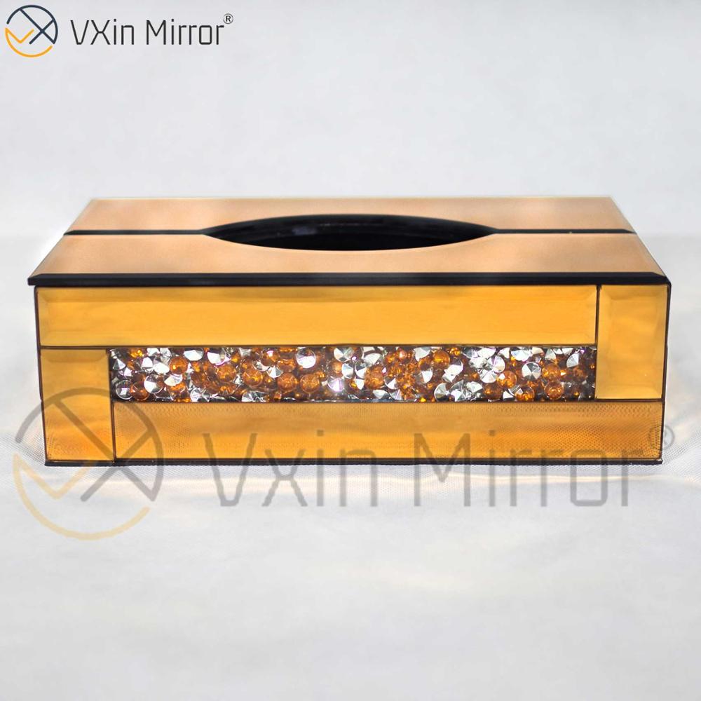 Espelho Vxin WXB-001 Vidro Luxo Marrom Caixa de Lenços de Diamante Triturado Caixa de Lenços Espelho