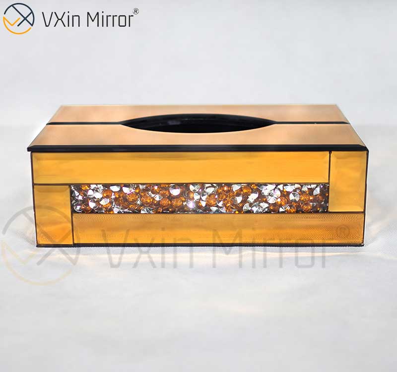 Espelho Vxin WXB-001 Vidro Luxo Marrom Caixa de Lenços de Diamante Triturado Caixa de Lenços Espelho