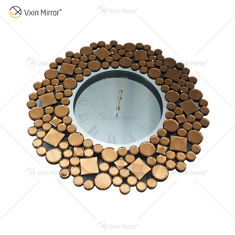 Relógio Espelhado WXMC-085 Decoração de Parede Prata Elegante Relógio Redondo Cristal