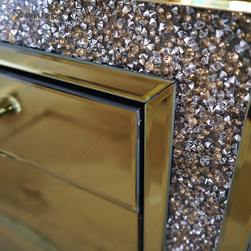 Armário de armário com decoração de luxo WXF-099 dourado espelhado diamante esmagado com gavetas muti