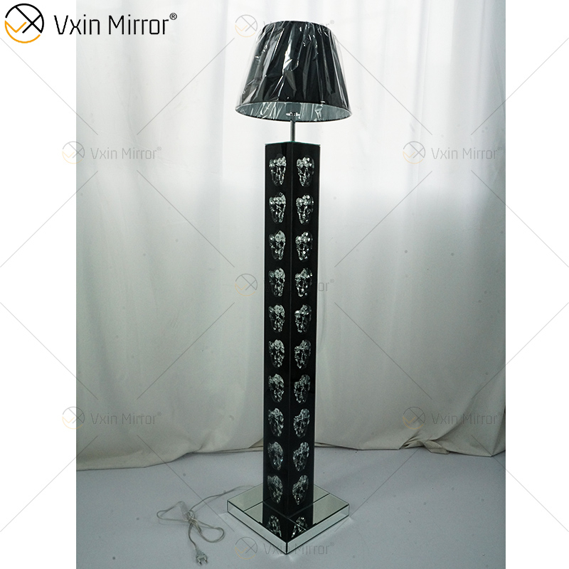 Lâmpada de chão de cristal prateado estilo gótico WXFL-027 com abajur para lâmpada de espelho de hotel