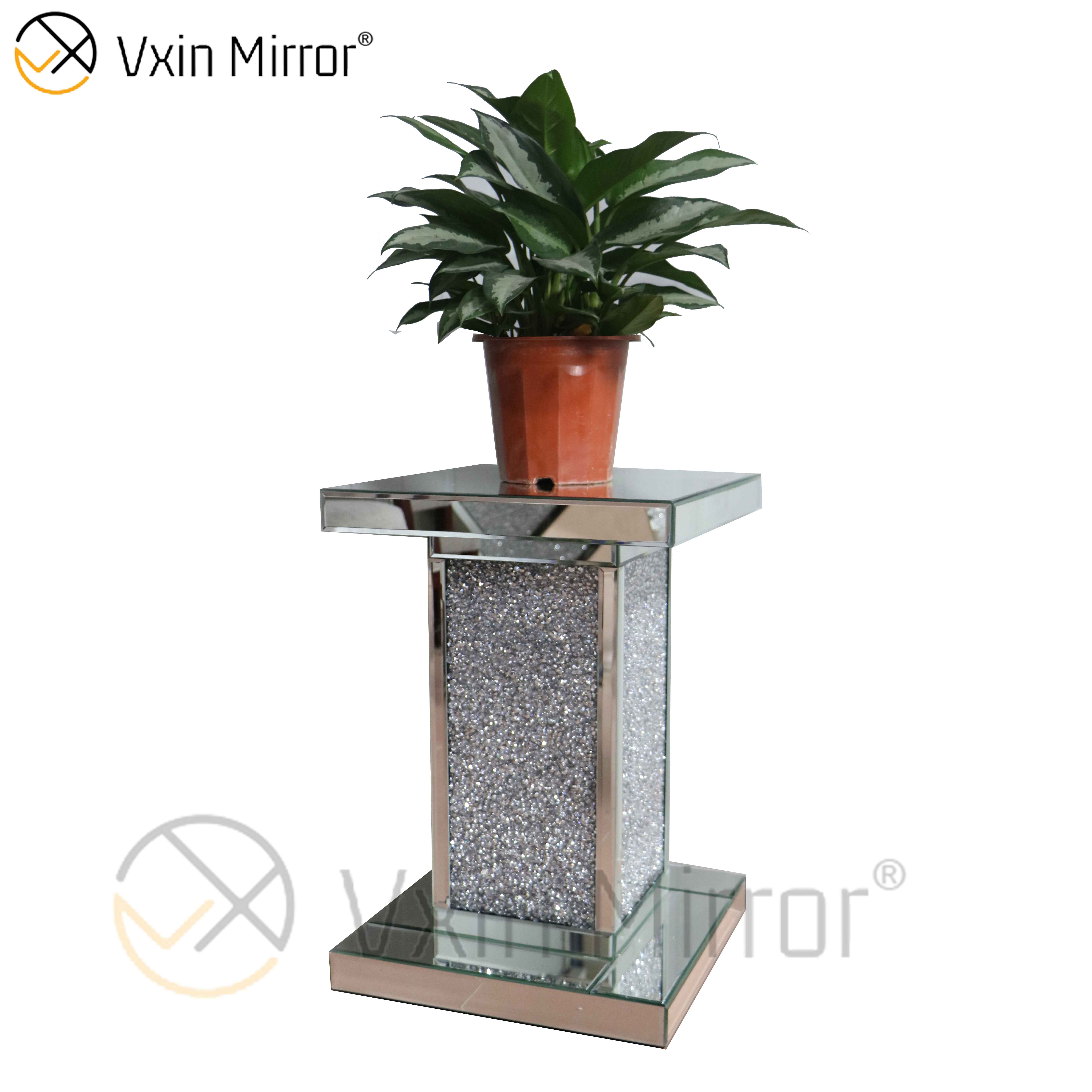 Decoração de sala de estar Vxin WXWF-723 Mesa Lateral Moderna Prata Diamante Triturado Mesa Final