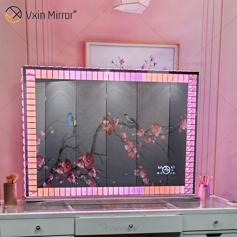 Vanity Hollywood LED com Bluetooth WXDL-1208 Cristal Mesa Oval Espelho de Maquiagem Estilo Decorativo com Luz LED Conjuntos de Quarto