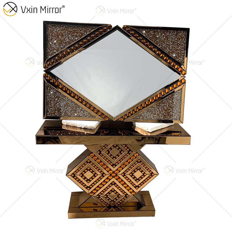 Fornecimento de fábrica moderno WXF-105 cristal diamante mesa console de vidro conjunto dourado móveis de corredor