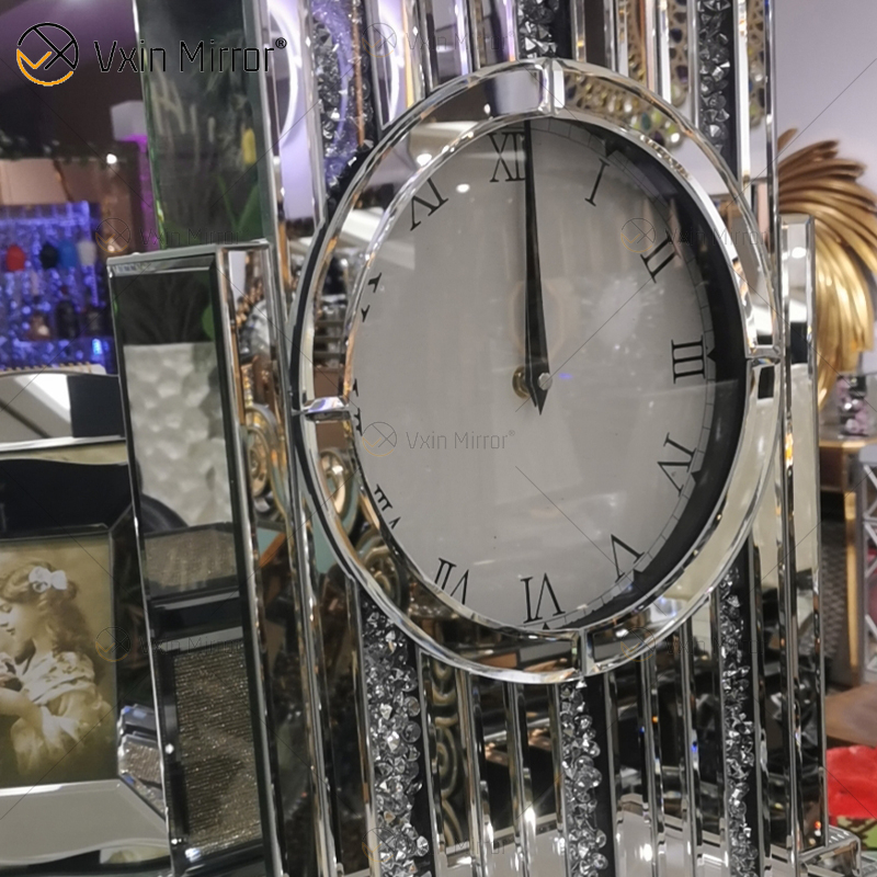 Novo design de fábrica WXMC-relógio de mesa retangular espelho cristal prata