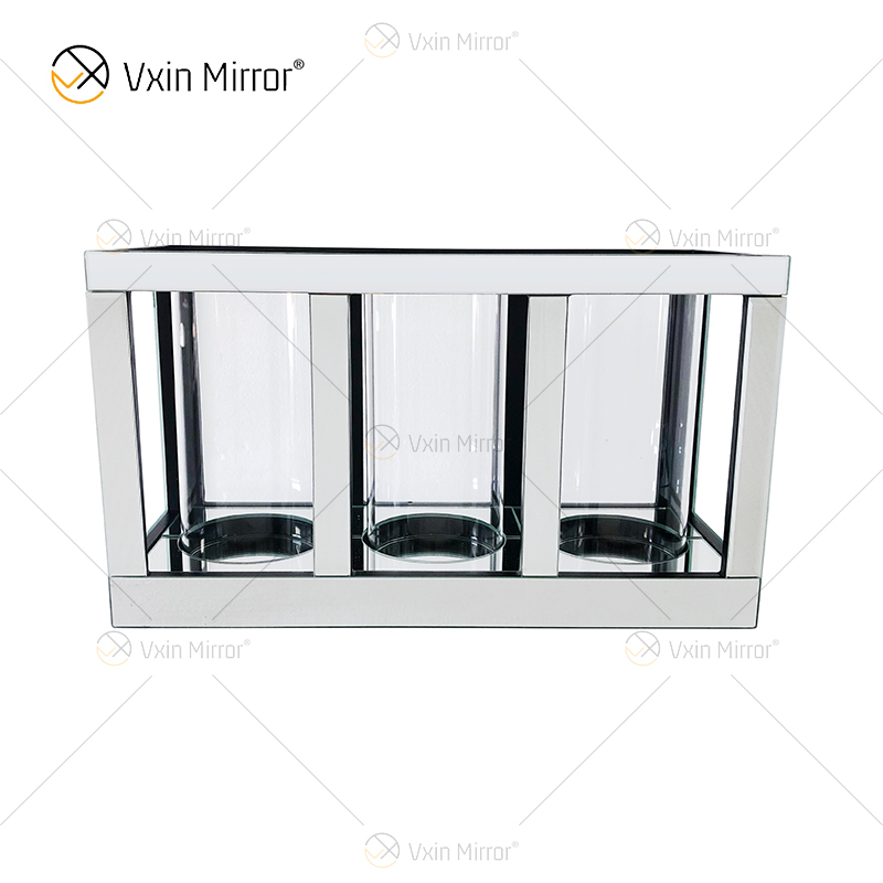 Suporte de vela de vidro espelho prata transparente Meetart com tubo de luz de 3 velas elegante ideal para decoração de casa WXCH-65