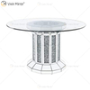 2020 novo design WXF-160 diamante esmagado mesa de jantar redonda de prata com tampo de mesa de vidro temperado