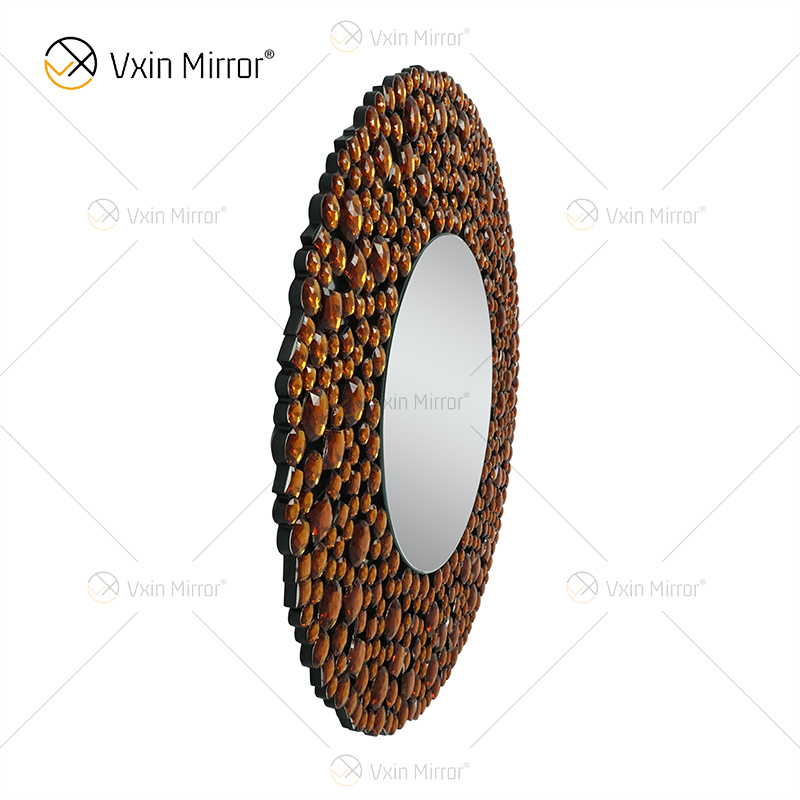 Decoração de parede de luxo dourado prata cristal de parede espelho redondo suspenso