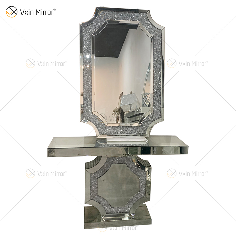 O mais novo Vxin Espelho Prata Móveis Crush Diamond Mesa Console Espelhada com Espelho de Comprimento