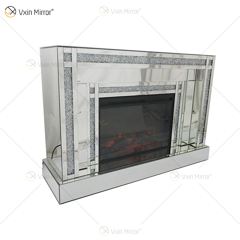 Diamond Luxury Popular Crush Brilhante Cristal Banda Dupla Espelhada WXWF-1109 Lareira Surround com Espelho Elétrico Lareira