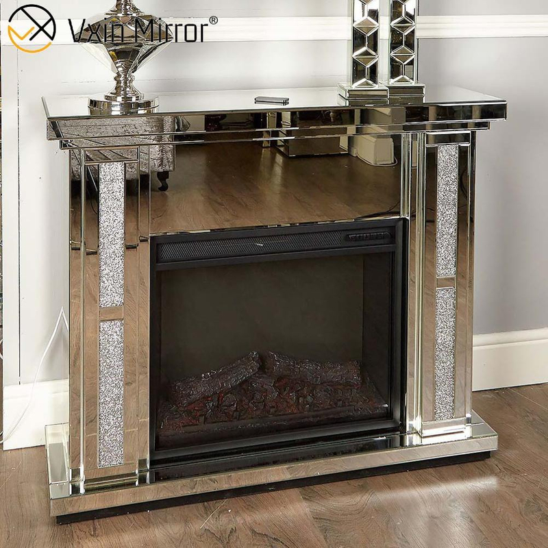 Moderna decoração de casa de luxo espelho de diamante esmagado lareira com aquecedor em móveis de sala de estar WXWF-1098