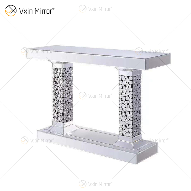 Terno acrílico de alta qualidade prata grande cristal parede espelho mesa lateral mesa de centro sala de estar conjuntos de cristal