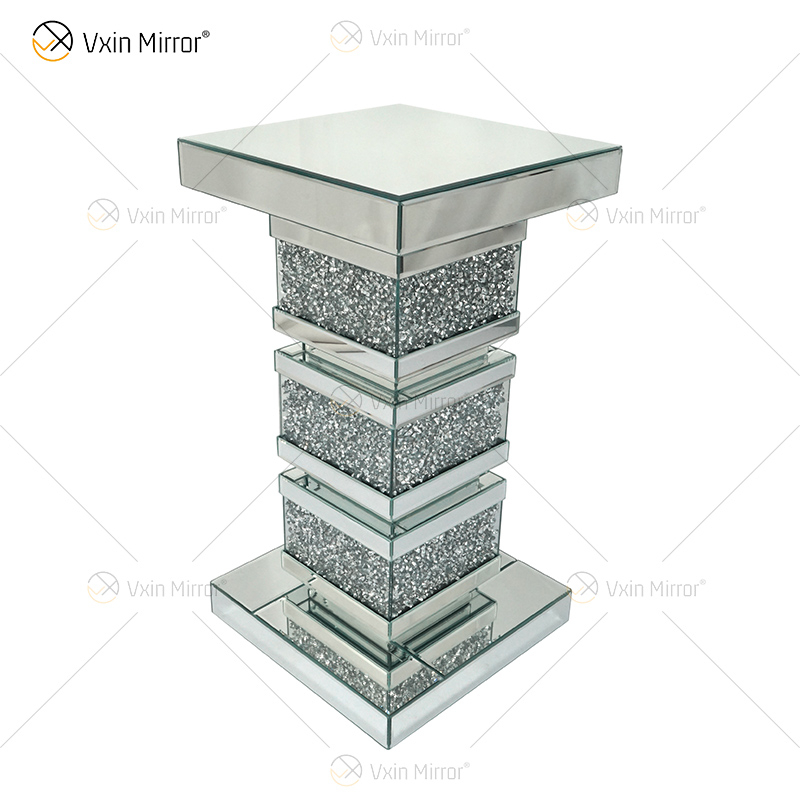 Mesa Lateral Vxin Elegant WXF-135 Decoração de Casa Diamante Triturado Espelho Prata Móveis Mesa Lateral