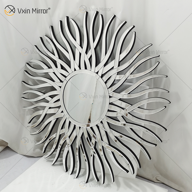 Fornecimento de fábrica prata WXM-1655 forma geométrica espelho de vidro decorativo de parede