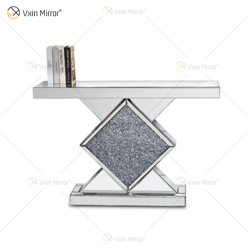 Atacado console espelhado mesa console de cristal diamante esmagado corredor de entrada