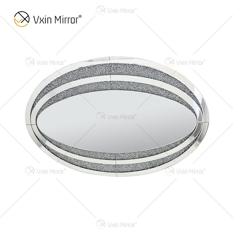 Espelho Oval Direto da Fábrica WXM-1765 Elegante Decoração de Parede Prata Diamante Espelho