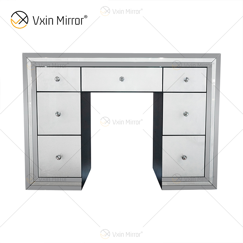 Conjunto de espelho branco de venda imperdível WXF-792 penteadeira moderna moldura de prata com cadeira 7 gavetas