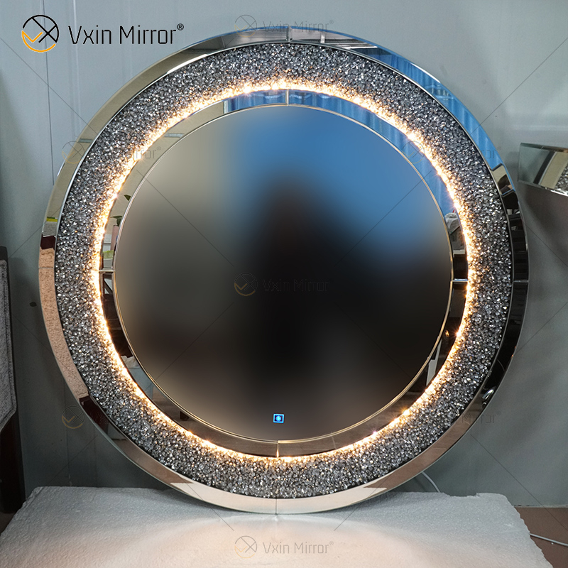 Mesa de console moderna espelhada LED tamanho personalizado 3 cores com função de tela de toque de espelho