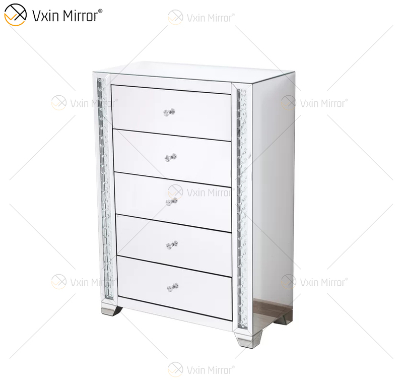 Mesa de cabeceira Vxin Crystal Decor WXF-746 Prata Tallboy Crystal com cinco gavetas para quarto