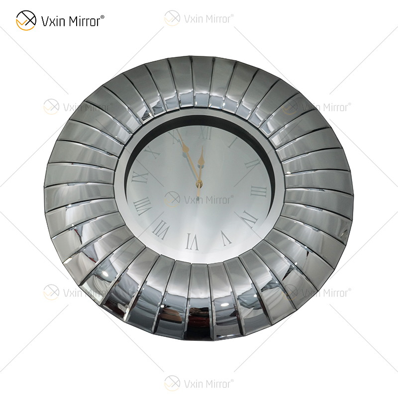 Relógio espelhado WXMC-087 Prata Dobrável Decoração de Parede 3D Relógio Redondo de Cristal Elegante
