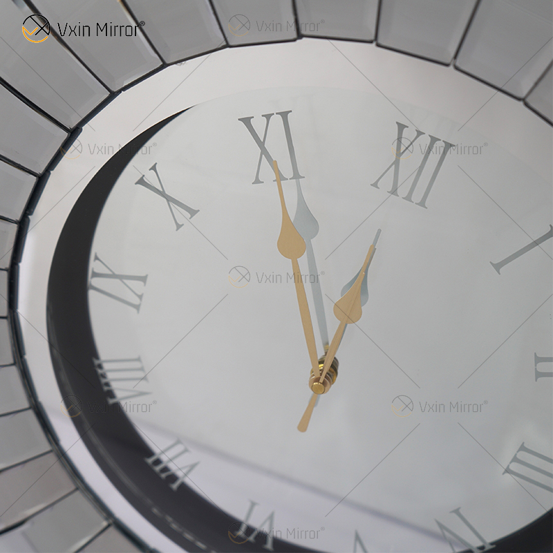 Relógio espelhado WXMC-087 Prata Dobrável Decoração de Parede 3D Relógio Redondo de Cristal Elegante