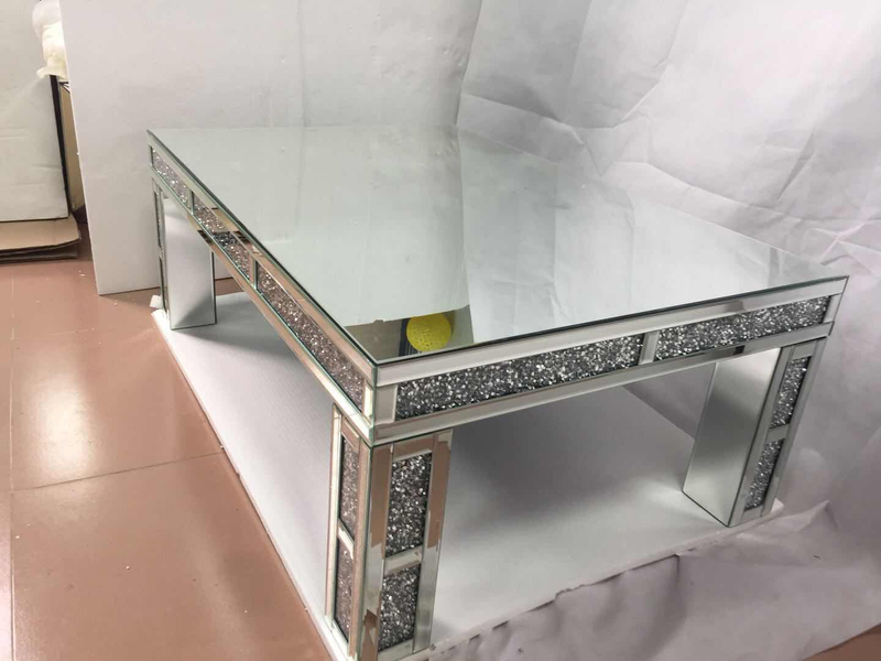 Mesa de centro personalizada WXF-701 diamante esmagado artesanal prata mesa de centro