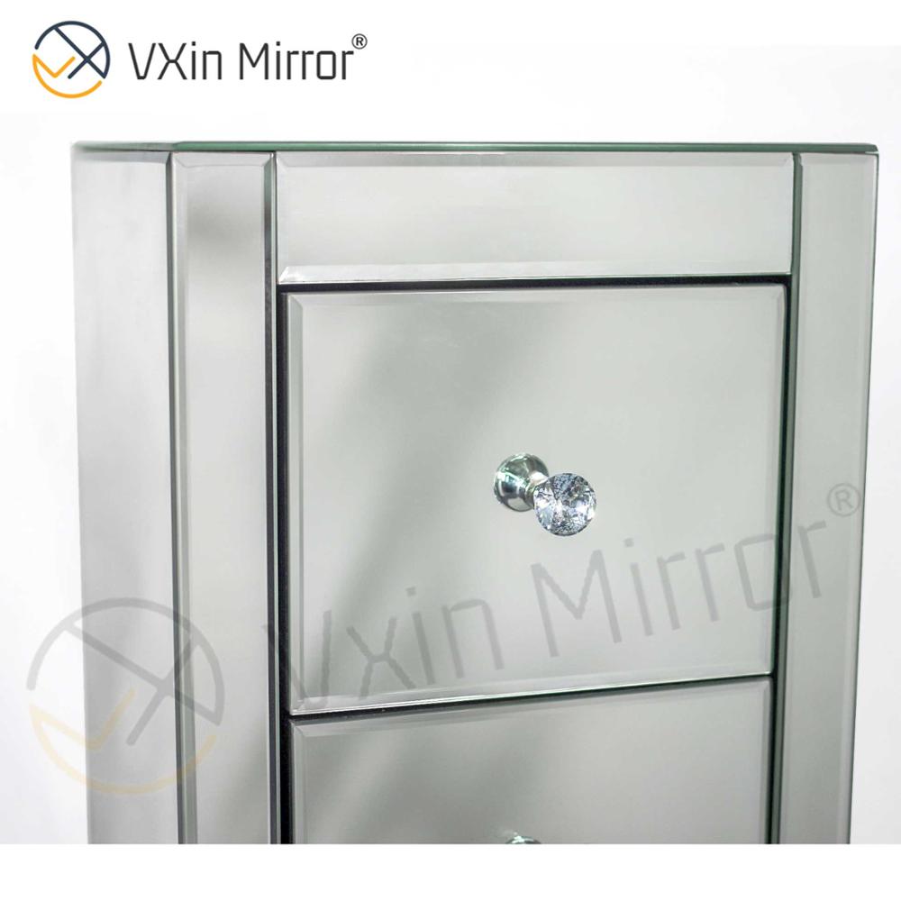 Vxin Espelho WXF-006 Cinco Gavetas Prata Vidro Mesinha Mesinha De Cabeceira Mesinha De Cabeceira Espelhada