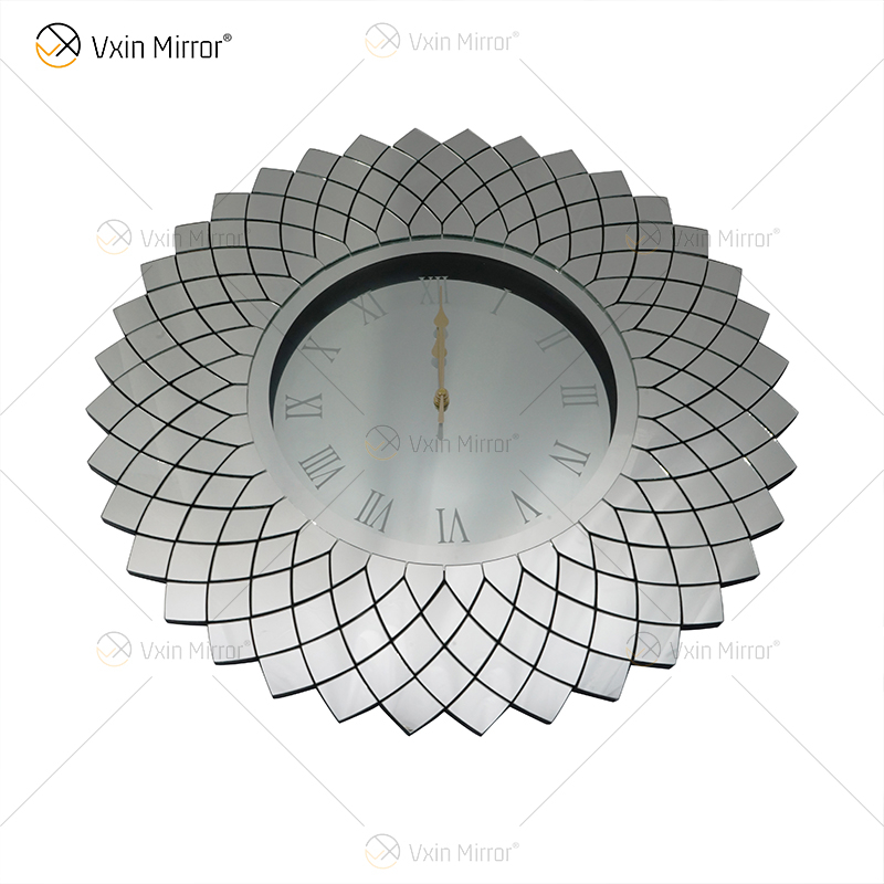 Relógio Espelhado WXMC-086 Prata Escama de Peixe Decoração de Parede 3D Relógio Redondo de Cristal Elegante