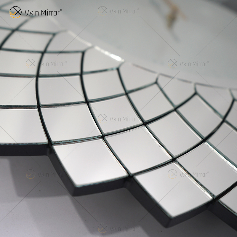 Relógio Espelhado WXMC-086 Prata Escama de Peixe Decoração de Parede 3D Relógio Redondo de Cristal Elegante