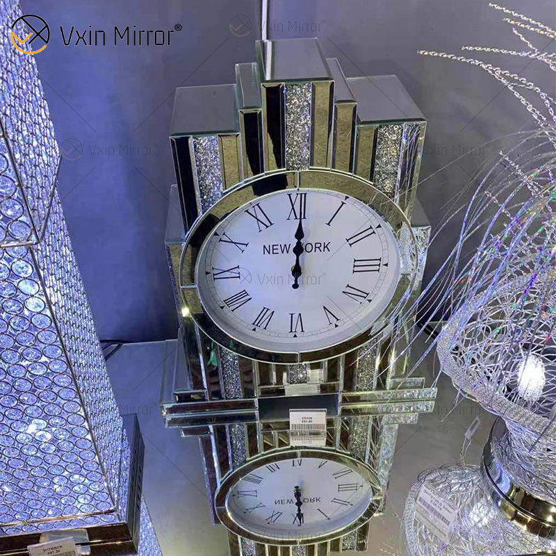 Novo design de fábrica WXMC-relógio de mesa retangular espelho cristal prata