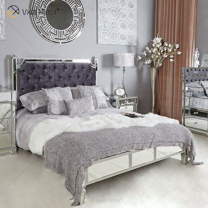 Vxin Móveis Antigos WXWF-1082 Cama King Grace Champagne Prata Espelhada Super Cama