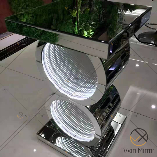 Mesa Prata LED 3d Mesa de Café Iluminado Espelho Infinito Túnel Sparkle Espelhado em O Formato Mesa Console Mesa Lateral WXF-290