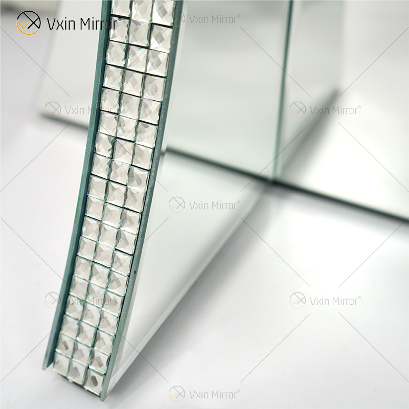 Armário de espelho de cristal de diamante esmagado para corredor de luxo redondo prata espelhada mesa de cabeceira sofás mesa de centro móveis WXF-145