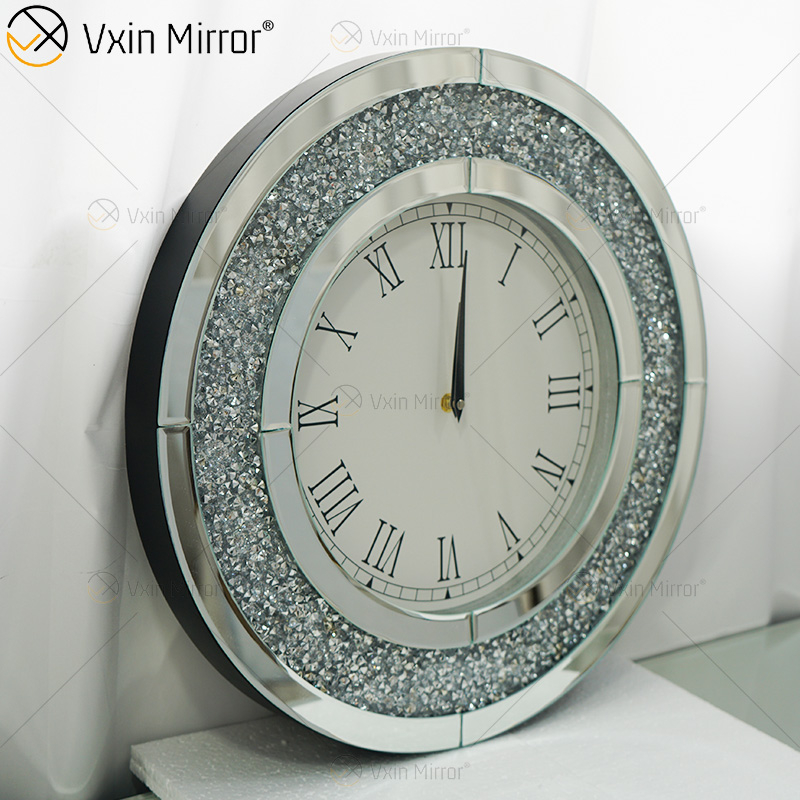 Venda imperdível relógio de parede espelho redondo prata moderno WXMC-010 diamante esmagado