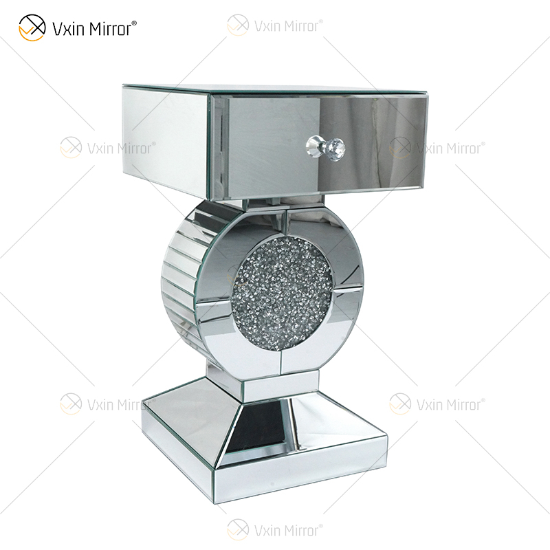 Mesa de extremidade Vxin de fornecimento de fábrica WXF-157 Prata Esmaltada Diamante Espelho Mesa Lateral com Gaveta
