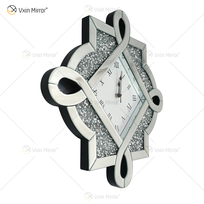 Pacote de teste Novo design WXC-083 Moderno Prata Esmagado Diamante 3D Relógio Espelhado de Parede