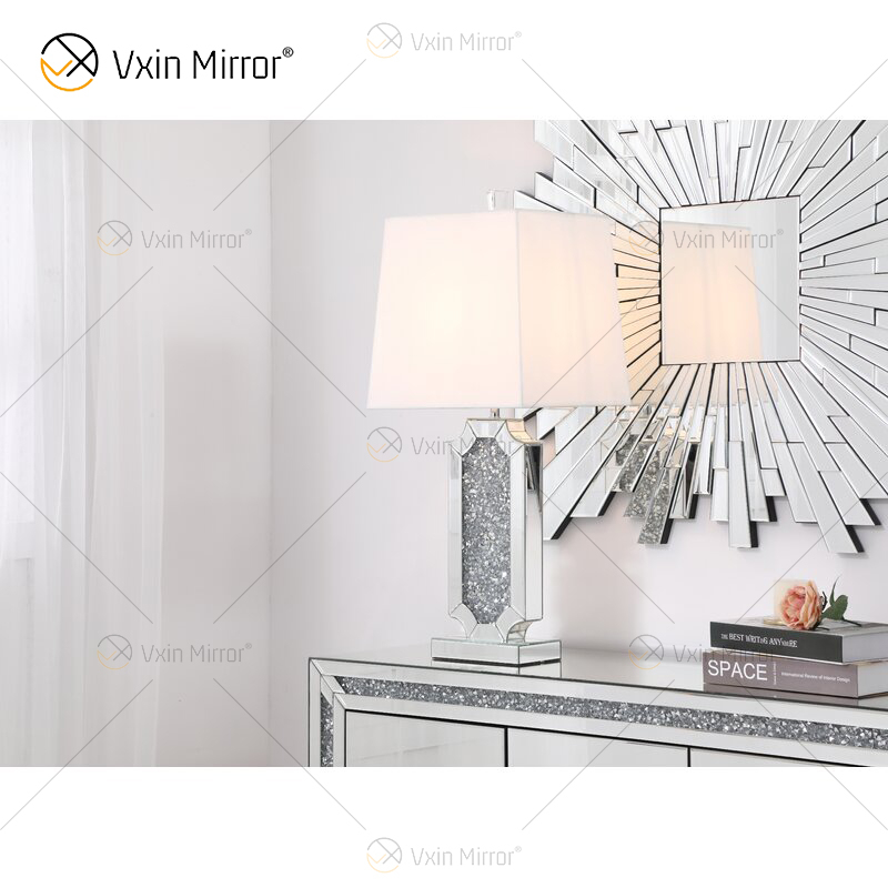 Vxin Supply WXTL-004 Moderno Prata Cristal Esmagado Lâmpada Espelho de Mesa para Quarto