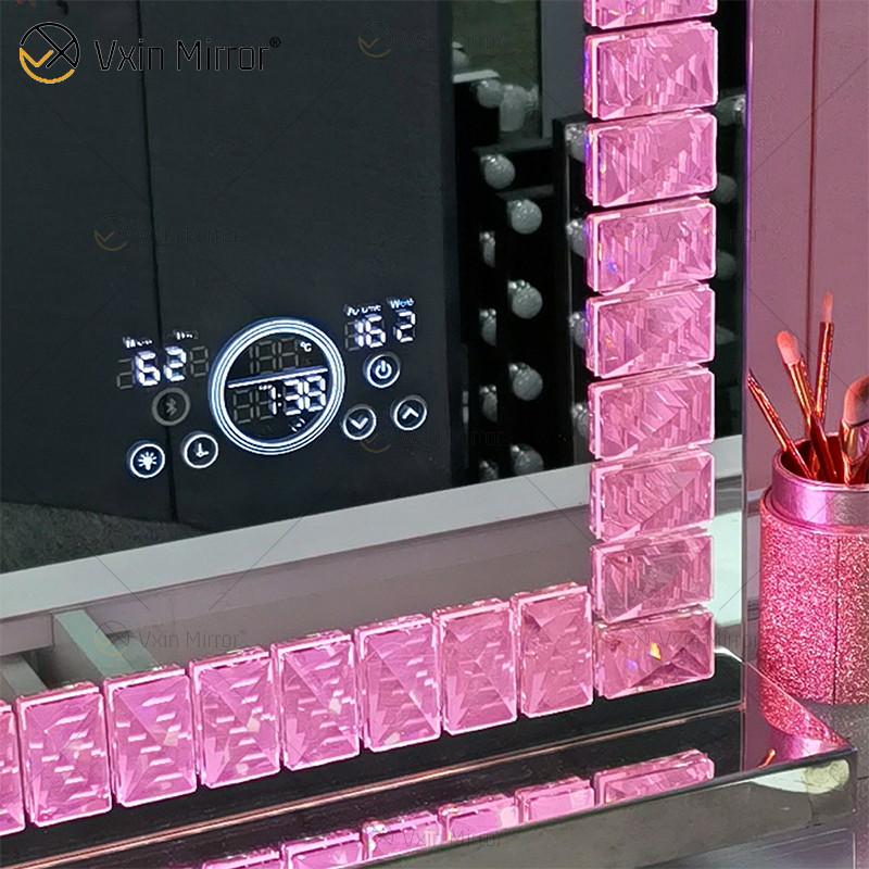 Vanity Hollywood LED com Bluetooth WXDL-1208 Cristal Mesa Oval Espelho de Maquiagem Estilo Decorativo com Luz LED Conjuntos de Quarto