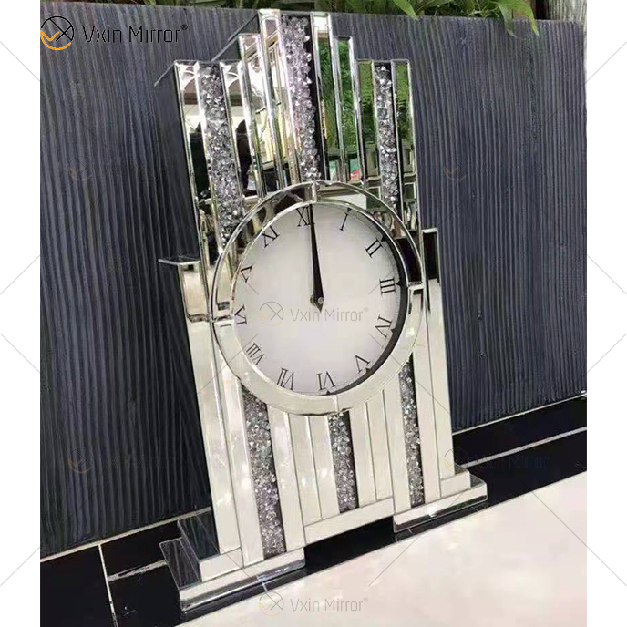 Novo design de fábrica WXMC-relógio de mesa retangular espelho cristal prata