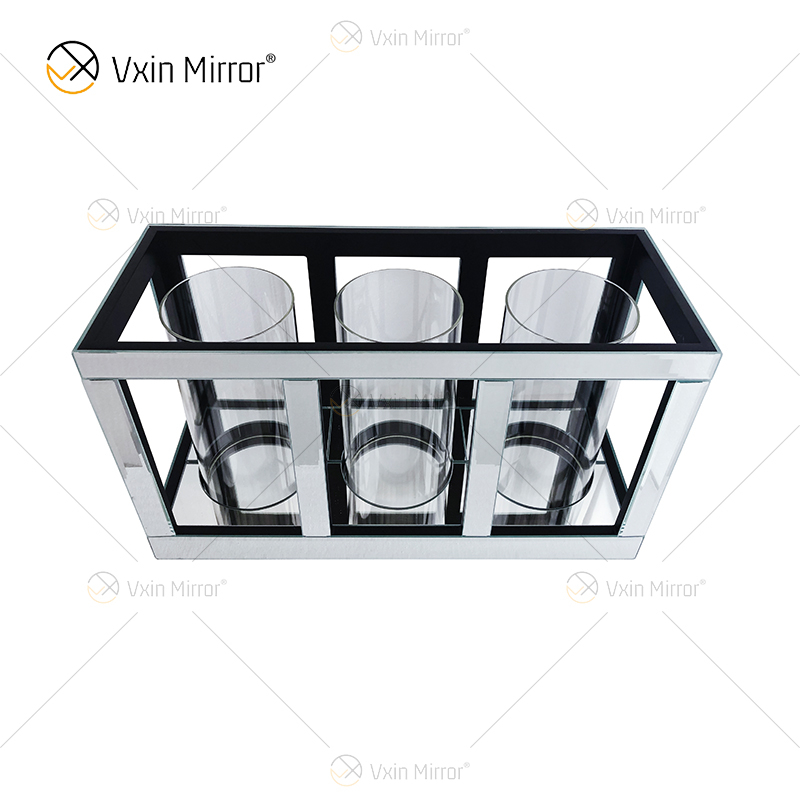 Suporte de vela de vidro espelho prata transparente Meetart com tubo de luz de 3 velas elegante ideal para decoração de casa WXCH-65