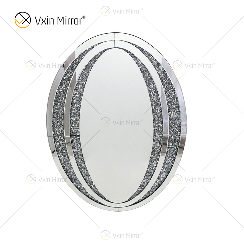 Espelho Oval Direto da Fábrica WXM-1765 Elegante Decoração de Parede Prata Diamante Espelho
