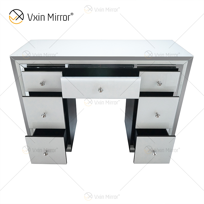 Conjunto de espelho branco de venda imperdível WXF-792 penteadeira moderna moldura de prata com cadeira 7 gavetas