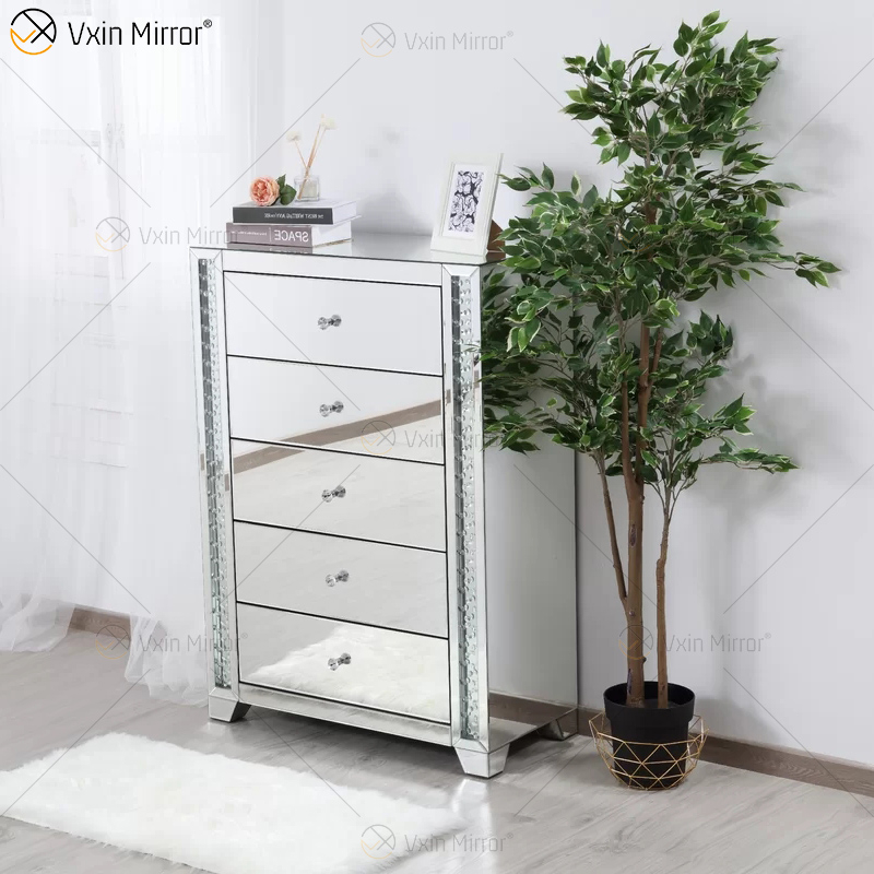 Mesa de cabeceira Vxin Crystal Decor WXF-746 Prata Tallboy Crystal com cinco gavetas para quarto