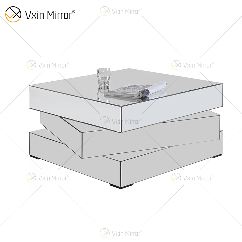 Mesa de centro espelhada Vxin WXF-2138 3D 3D brilhante com geometria de diamante esmagado prata coberta com diamantes