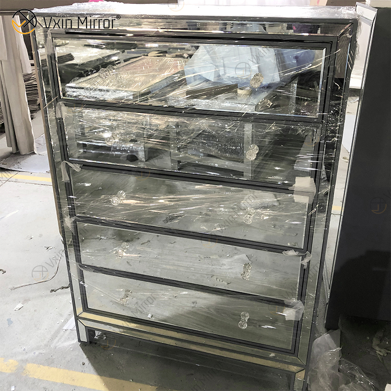 Espelho Vxin WXR-006 Prata Decoração de Casa Armário Espelhado com 5 Gavetas