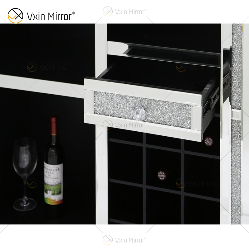 Armário de vinho alto Vxin Home Decor WXF-142 prata espelhado triturado diamante com uma gaveta