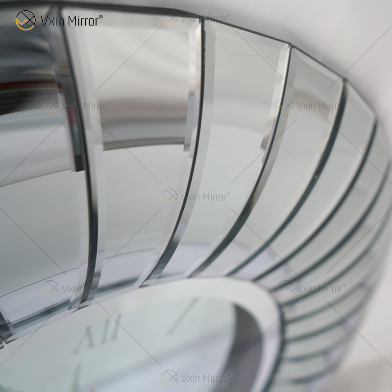 Relógio espelhado WXMC-087 Prata Dobrável Decoração de Parede 3D Relógio Redondo de Cristal Elegante