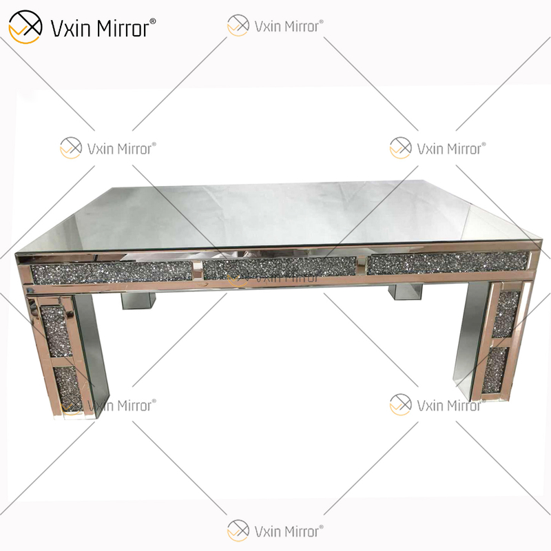 Mesa de centro personalizada WXF-701 diamante esmagado artesanal prata mesa de centro