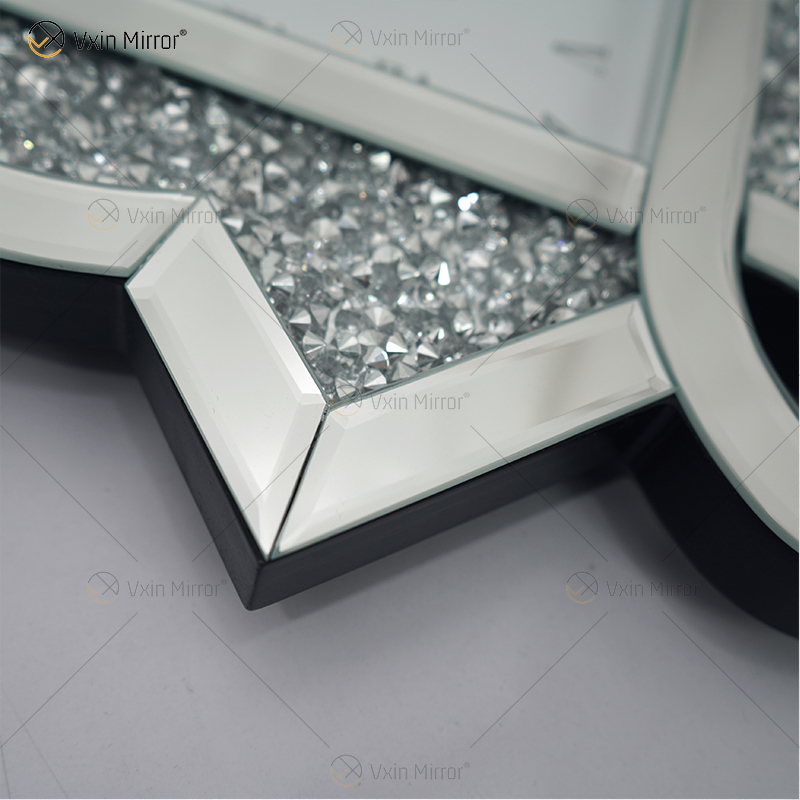 Pacote de teste Novo design WXC-083 Moderno Prata Esmagado Diamante 3D Relógio Espelhado de Parede